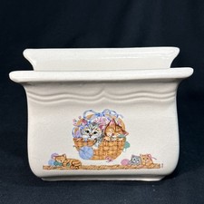 Vintage Tienshan Purrfect Friends Stoneware Napkin Holder Cottagecore Farmhouse picture