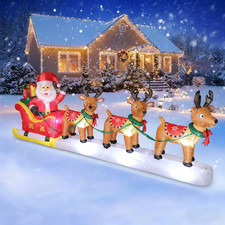 12 FT Christmas Inflatables Santa Claus on Sleigh with 3 Reindeers, Blow up Outd picture