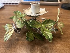 Vintage Italian Tole Toleware Candle Painted Holder Flowers Leaves. Italy picture