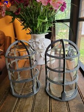 Set Of 2 VTG INDUSTRIAL Cage LIGHT Fixture Explosion Proof ADALET W/ Glass GLOBE picture