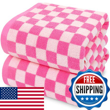 Jacquotha Hot-Pink Checkered Cotton Bath Towels Set of 2 Cute Bathroom Towels Wo picture