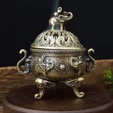 Alloy Three-Legged Tripod Incense Burner Elephant Carved Incense Censer Decor picture