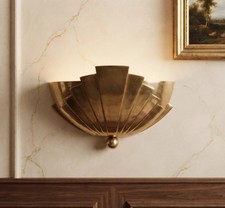 Art Deco Sunburst Shell Wall Lamp Mid Century Modern Brass Sconce Vintage Wall picture