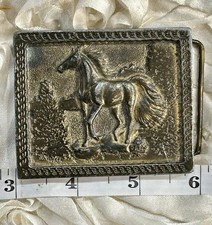 Vintage 1973 Adezy Denver E-402 Horse Belt Buckle Running Horse Western picture