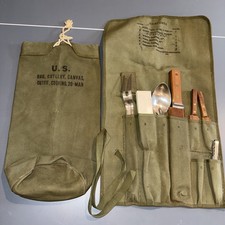 WWII US ARMY 20 MEN COOKING COOK OUTFIT CUTLERY ROLL& BAG 1945 Utensils picture