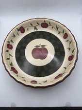 DAXIN Apple Pie Plate 10” Green Checkered Ceramic Stoneware Farmhouse Decor picture