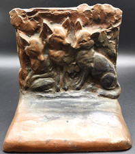 Antique W.B. # 643 USA Three Wild Fox Bronze Metal Art Statue Single Bookend picture