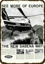1959 SABENA Belgian World Airline S-58 Helicopter DECORATIVE REPLICA METAL SIGN picture