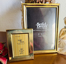 NOS Vintage Lot Solid Brass 5x7” & 2.5x3.5” Velvet Back Photo Frames- Korea picture
