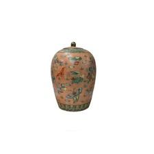 Vintage Oriental Pink Rose Butterflies Floral Graphic Porcelain Jar GB828 picture