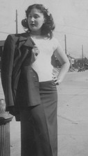 1940s Pretty Woman Glamour Portrait Jacket Over Shoulder City Street Pose picture