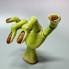 Signed Studio Art Pottery Green ZOMBIE/MONSTER/ALIEN Hand Figurine 2.5
