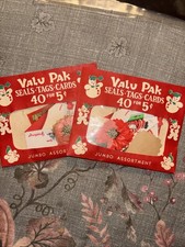 Two Vintage DENNISON Jumbo Asst CHRISTMAS Valu Pak SEALS TAGS CARDS USA picture