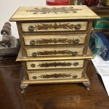 Vintage Florentine Jewelry Music Box Wood 5 Drawer Gold Gesso Claw Foot Italian picture