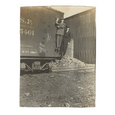 Vintage Snapshot Photo Men Riding the Rails Standing on Train Railcar 1910s picture