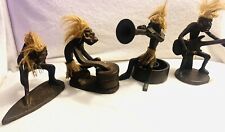 Tribal Art Primitive Hand Carved Wood Statues Set Of 4 Tiki Bar Fun Java picture