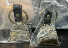 2 New Vintage 1987 Harley-Davidson brass & leather fob key chains 1903 & 1909 picture