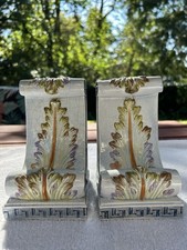 Stunning HTF Vintage Italian Majolica Acanthus Brackets Shelves Greek Key picture