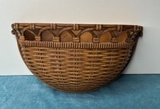 Vintage Homco Brown Molded Plastic Wall Pocket Planter Faux Wicker Basket 1960s picture