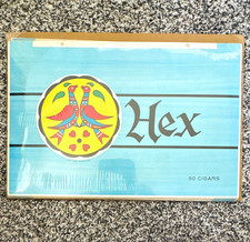 Hex Vintage 50 Cigars Collectible Cigar Box Blue with Bird Logo (25) Labels  picture