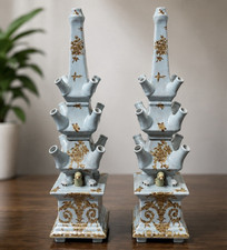 Tozai Home Tulipieres Vases Pair Blue Gold Ornate Design FREE DELIVERY picture
