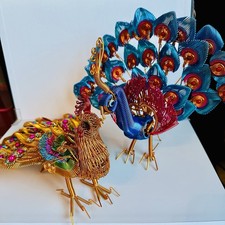 Handmade Aluminum Wire Peacock Art Set of 2 Adjustable Tail Home Decor picture
