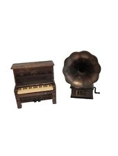 2 Vtg Die Cast Miniature Metal Pencil Sharpeners Victrola And Piano Super Cute picture
