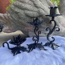 2000’s Set Of 3 Black (painted) Gothic Spanish Revival Inspired Candle Holders picture