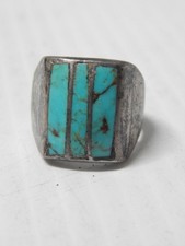 VINTAGE MAN'S RING NAVAJO INDIAN STERLING SILVER CHNL INLAY TURQUOISE SZ: 10.25+ picture