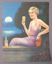 Antique 1930s Art Print Good Till the Last Drop Pretty Lady & Bottled Drink Moon picture