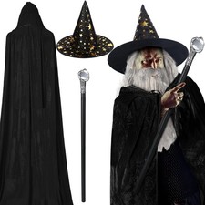 Hicarer 4 Pcs Halloween Wizard Costume Set Adults Black Classic picture
