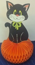 Vintage BLACK CAT CENTERPIECE CARDSTOCK with PAPER HONEYCOMB PUMPKIN HALLOWEEN picture