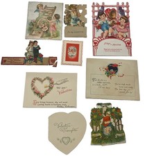 Lot Of 9 Antique 1910s-20s Valentines Day Cards Embossed Die Cut Mother Roses picture