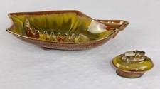 Vintage California Originals 2826 Atomic MCM Green Drip Glaze Ashtray Lighter picture