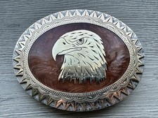 Vtg Johnson Held Eagle Mother of Pealr Inlay Hand Crafted Western Belt Buckle picture