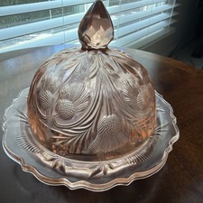 Mosser Pink Depression Glass Thistle Butter/Cheese Dish picture