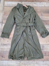Vintage WWII M1950 Officers Trench Coat Olive Green Wool Lined Belted Sz S picture