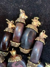 12Pcs Tibetan Brass Animals Inlay Agate Dzi Buddhist Disc Bead Pendants picture