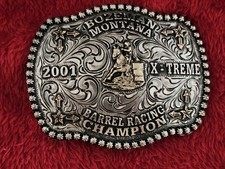 Barrel Racing Champion Rodeo Trophy Buckle☆2001☆X~Treme☆Bozeman Montana☆Rare☆386 picture