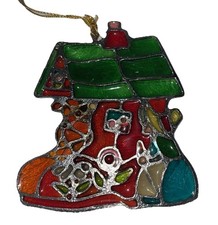 vintage, rare stained glass ornament suncatcher woman in a shoe house picture
