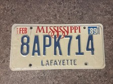 1989 Mississippi License Plate # 8APK714 Lafayette County picture