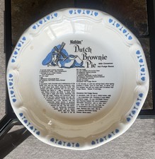 Vintage Watkins Dutch Brownie Pie Ceramic Recipe Pie Plate Blue Windmill 11