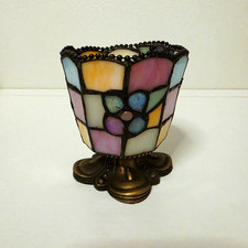PartyLite Hydrangea Stained Glass Tiffany Style Tea Light Votive Candle Holder picture