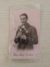 Vintage French RPPC Postcard Handsome Soldier Man Holding Flowers  Tinted  Photo picture