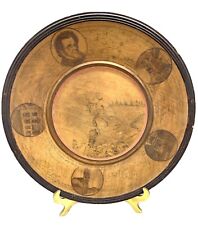 Antique Hand Turned Pine American Treenware Pyrographed Andrew Jackson Plate picture