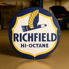 Vintage  Richfield Hi-Octane Heavy Metal Sign XL - 19.7