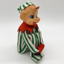 Vintage Knee Hugger Pixie Elf Green/White Striped Christmas Kitsch Japan 50s 60s picture