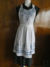 Anthropologie Apron Halter Embroidered Blue White Cotton Kitchen New One Size picture