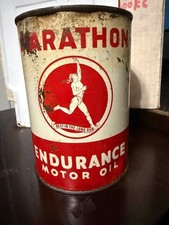 Vintage Marathon Endurance Motor Oil Can 1 Quart Running Man Ohio Oil Co SAE 40 picture
