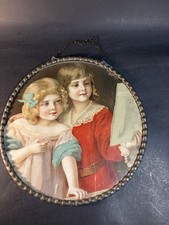 Antique 7.5” German Flue Cover Two Young Ladies - Chain Loose (broken Hook Holes picture
